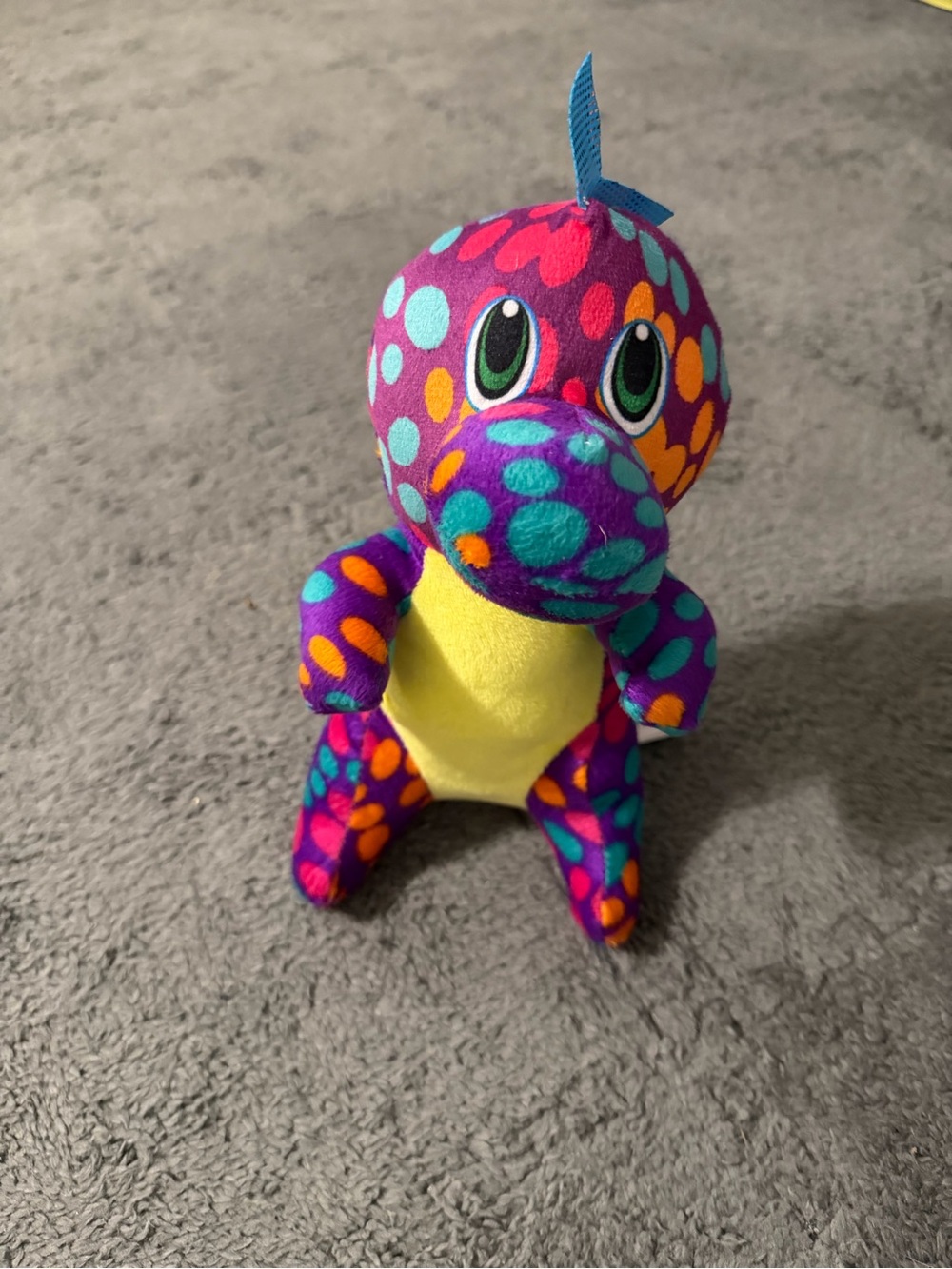 Colorful Polka Dot Plush Dinosaur - Bright Purple & Yellow